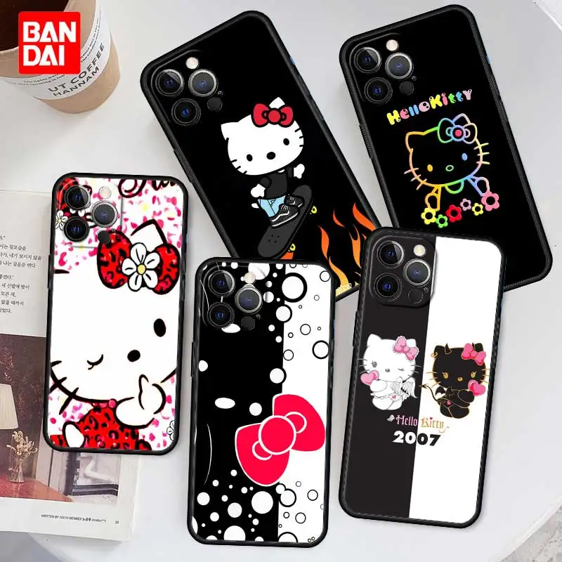

Hello Kitty Cat Dark Case for iPhone 13 12 11 Pro Max SE 2020 12pro 13pro Mini Black Thin Soft Cover Coque Silicone Couple Matte