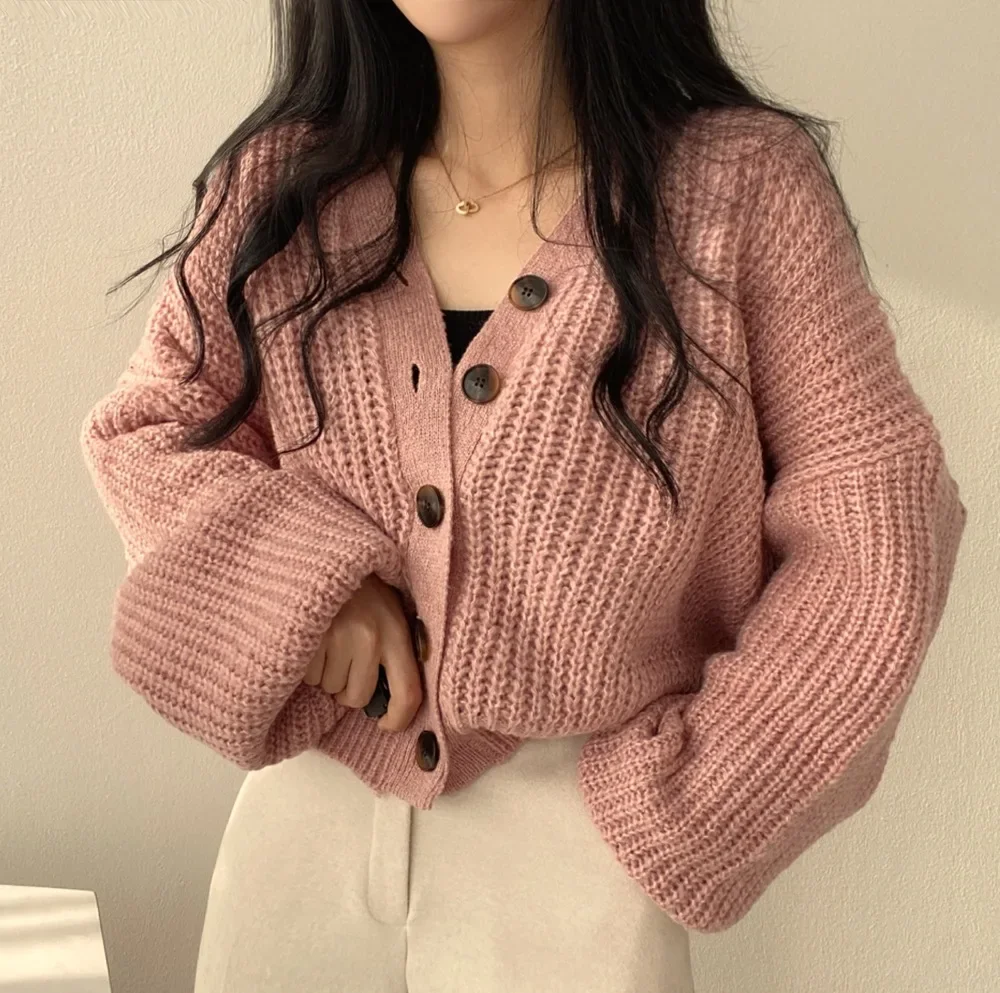 ChicОсенне-зимний универсальный женский свитер куртка свободного покроя большой