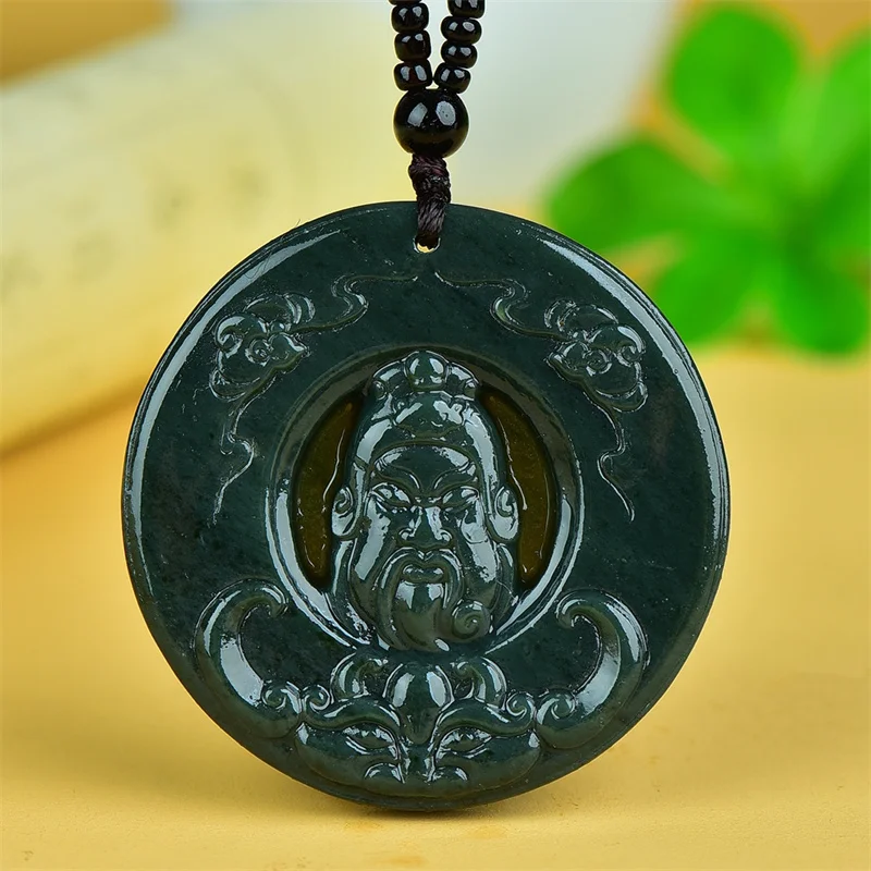 

Mai Chuang/He Tian Cyan Jade Lucky Guan Gong Statue Necklace Pendant Fashion Elegant Personality Jewelry Men Women Couple Gift
