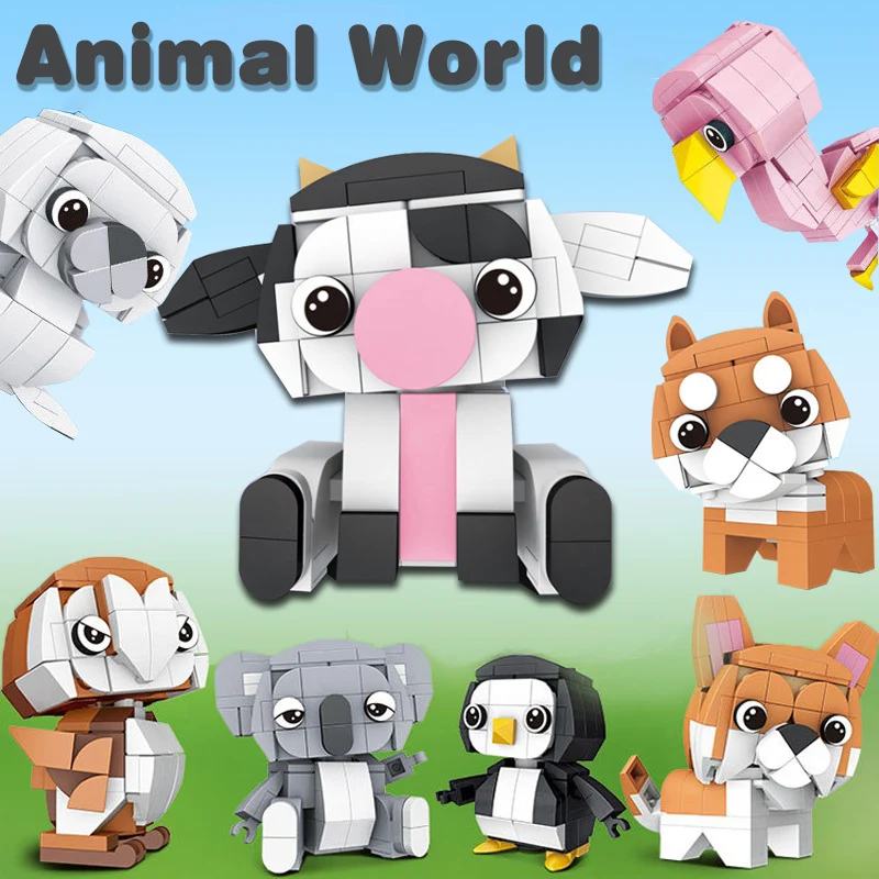 

Animal Model Building Blocks Flamingo Koala Owl Penguin Cow Dog Seals Bricks Assemble Toys Children Gift