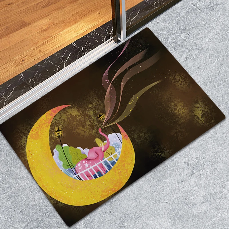 

Cartoon Animals Printed Kitchen Rugs Flannel Living Room Bathroom Entrance Floor Mats Home Children's Bedroom Bedside Carpets