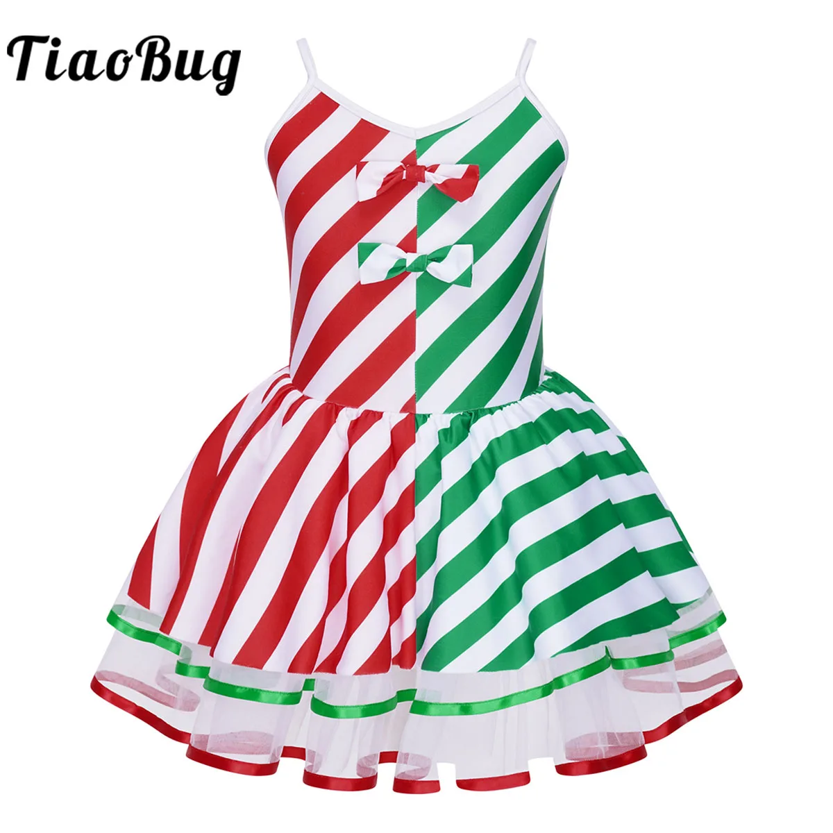 

Kids Girls Candy Cane Christmas Costume Red Striped Mrs Santa Claus Princess Tutu Dress Figure Ice Skating Leotard Dancewear