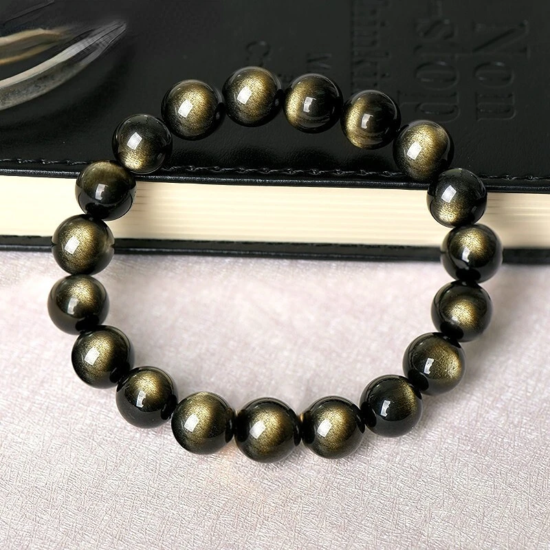 

Collection Grade Natural Obsidian Bracelet Cat-eye Beads for Men and Women