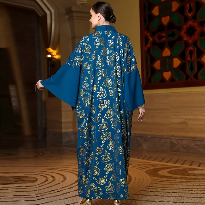 Baju Muslim For Woman 2023 Vintage Print Casual Loose  Kimono Abaya Dolman Sleeve Belted Religious Robes Ramadan Wear