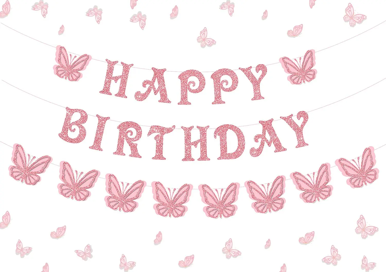 

Butterfly Birthday Banner for Girls Pink Glitter Butterfly Happy Birthday Banner Garland Fairy Floral Birthday Party Decorations