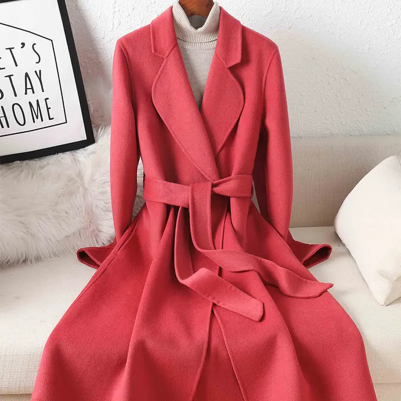 

Женское шерстяное пальто, осенняя модная однотонная приталенная длинная твидовая шерстяная верхняя одежда, женские топы с длинным рукавом, пальто G458