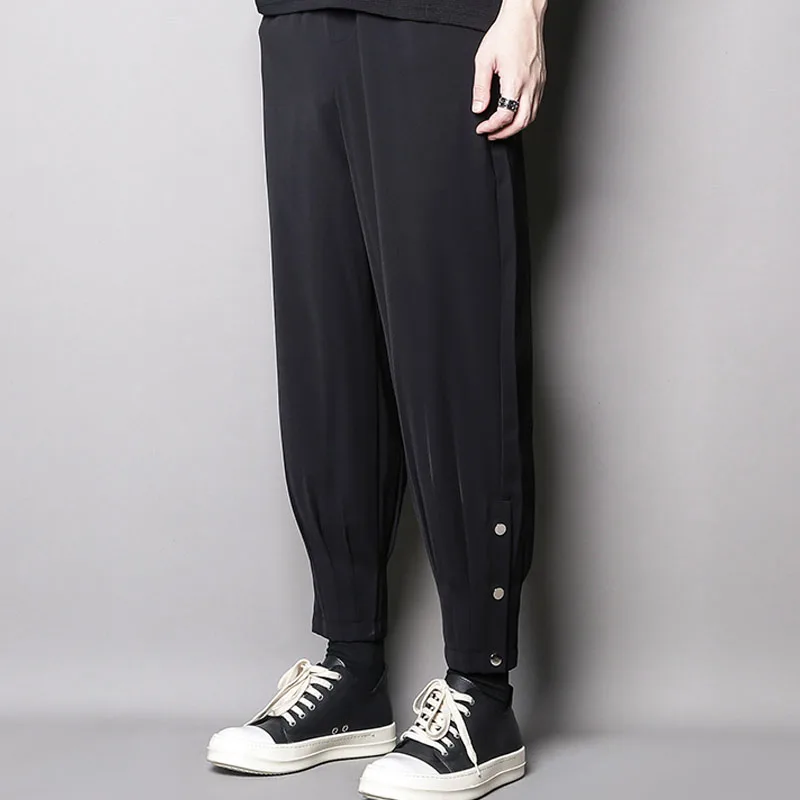 Japanese Fashion Trend Personalized Pants Hem Button Fold Deconstruction Loose Legged Pants Men's Casual Nine Legged Pants