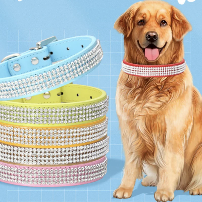 

New Pet Collar Shiny Rhinestone Deco Dog Cat Collar Suit for All Size Pet Candy Color Neck Ring Pet Accessories Pet Decoration