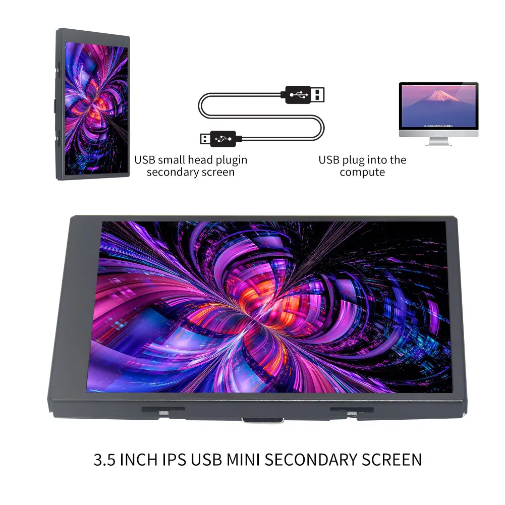 Tipo-c Tela Secundária 3.5 Polegada Ips Cpu Gpu Ram Hdd Monitor de Computador Usb Monitor para Mini Itx Case Kits Diy Aida64