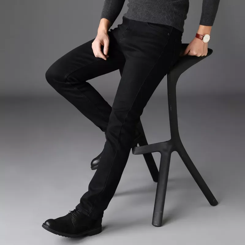 2022New Autumn New Classic Style Pure Black Stretch Men's Jeans Fashion Casual Slim-fit Denim Pants Male Brand Trousers