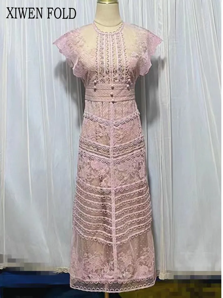 XIWEN-женское кружевное сетчатое платье с вышивкой и цветочным узором в стиле