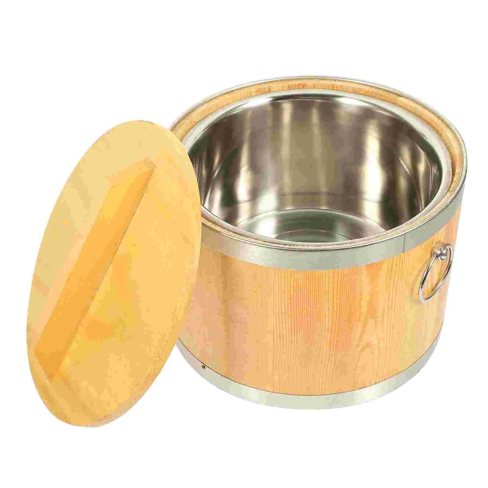 

Sushi Barrel Beancurd Jelly Bucket Wood Cooked Rice Holder Bread Container Steamer Lidded Mixing Tub Bowl Stainless Steel