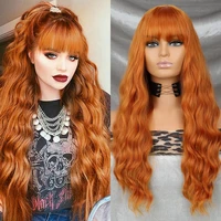 orange lady long straight synthetic wig natural wave wig with bangs heat resistant cosplay hair