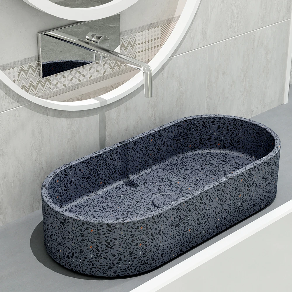 

Oval Hotel Table Top Wash Basin Concrete Sink Bathroom Cabinet Washbasin
