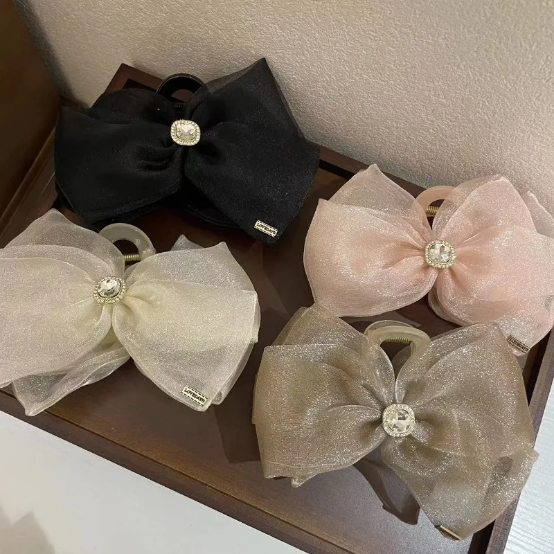 

Korean Sweet Bow Gauze Hairpin Hair Claw 2023 Fashion Design Classic Black White Polka Dot Princess Hair Clips Women Headdress