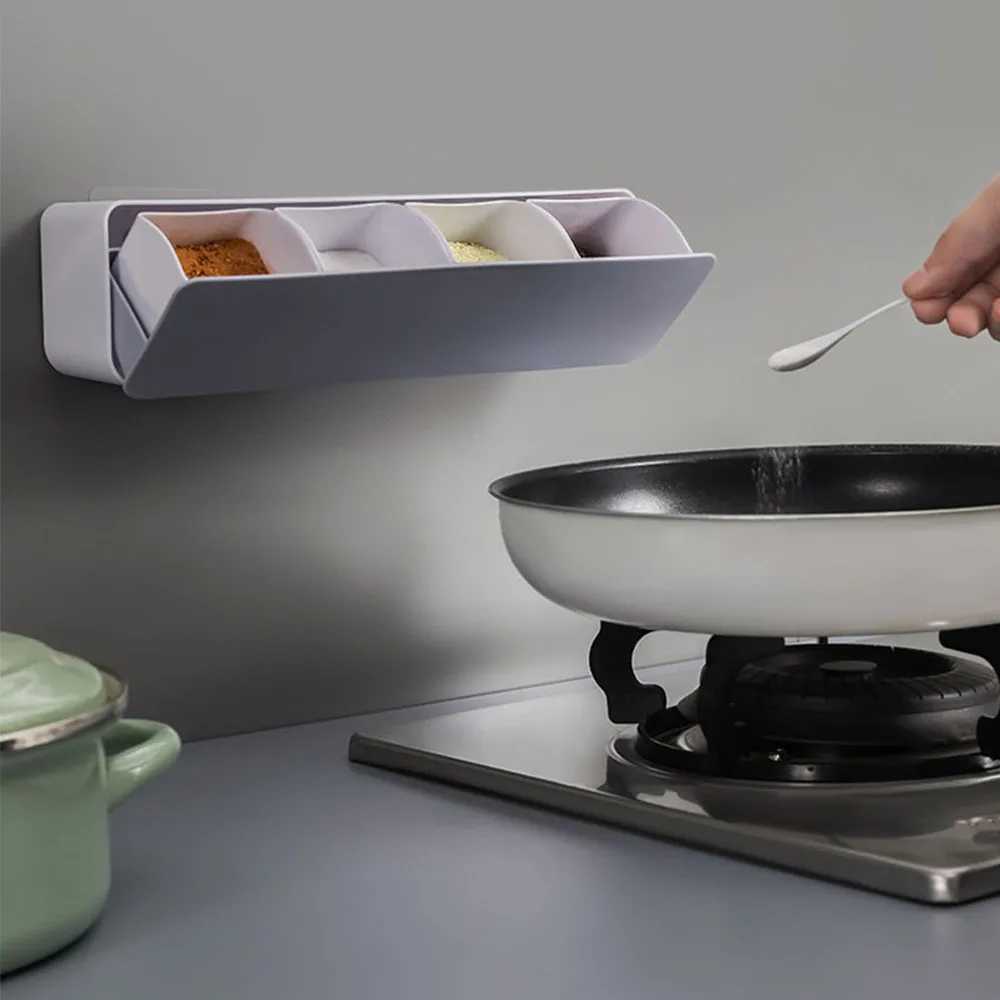 new wall mounted kitchen waterproof household four cell spice bottle with lid combo set storage box spice box kitchen gadgets free global shipping
