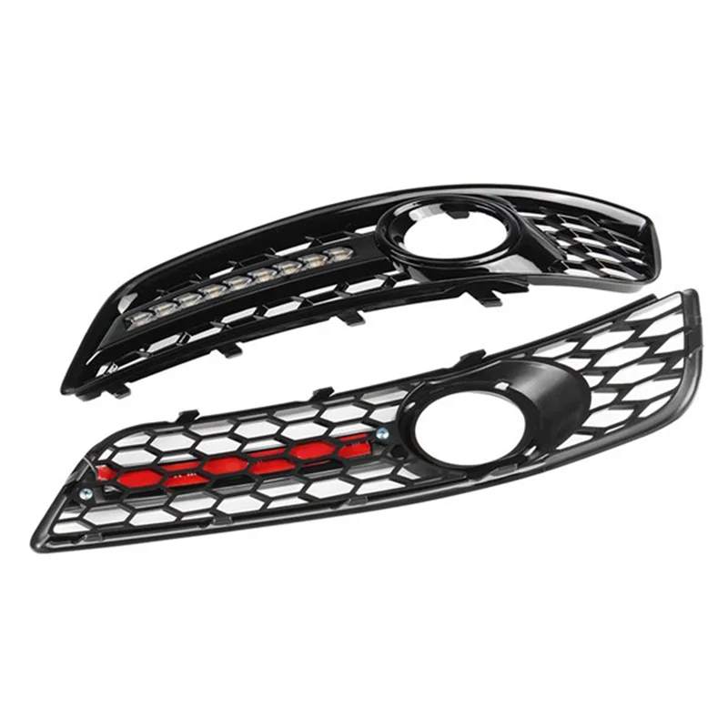 

1Pair Honeycomb Bumper Fog Light Grill Grille with LED DRL for -Audi A3 8P 2009-2013 8P0807682D 8P0807681D