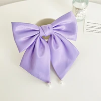 fashion streamer hair bows for girls solid color handmade ponytail clips sweet bowknot hairpin snap headwear hair accessories