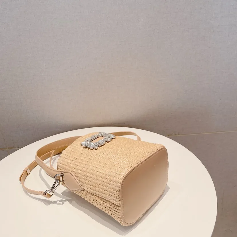 Diamonds Straw Bag Designer Bucket Bags for Women Purses and Handbags Fashion Brands Woven Bag Mini Shoulder Bag Female Clutch