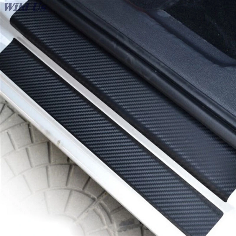 

4pcs/lot Carbon Fiber Look Car Sticker Black Car Door Plate Stickers Sill Scuff Cover Anti Scratch Decal Universal for All Car