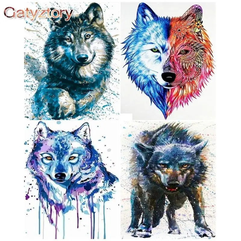 

GATYZTORY 40x50cm Frameless Painting By Numbers Wolf Animals On Canvas Pictures By Numbers Home Decoration DIY Minimalism Style