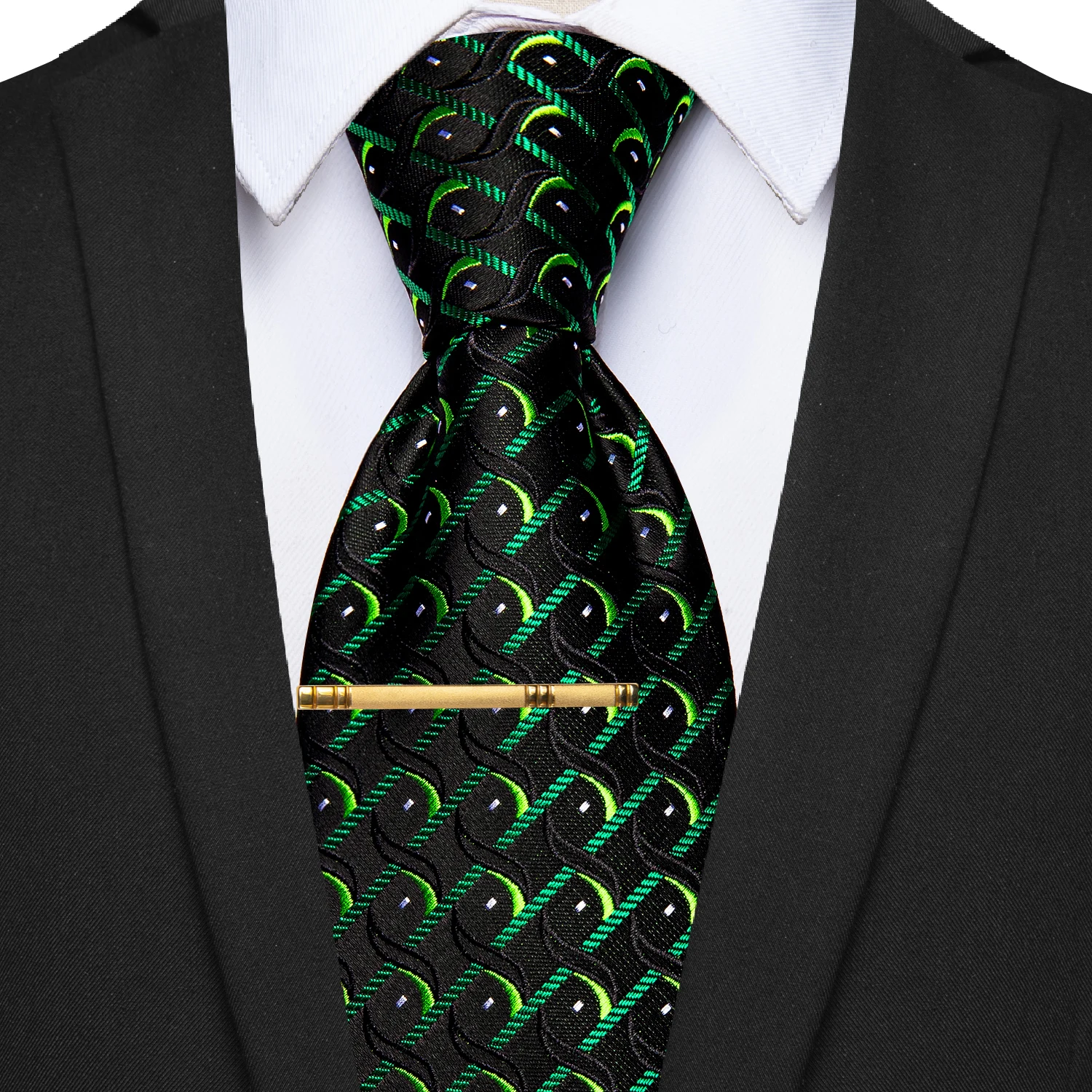 

Classic Black Tie with Green Dot Pattern Luxury Silk Necktie for Man Accessories Wedding Party corbatas para hombre Dropshipping