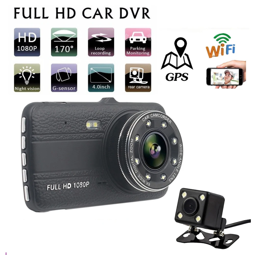 

Автомобильный видеорегистратор, Wi-Fi, 4,0 дюйма, Full HD, 1080P