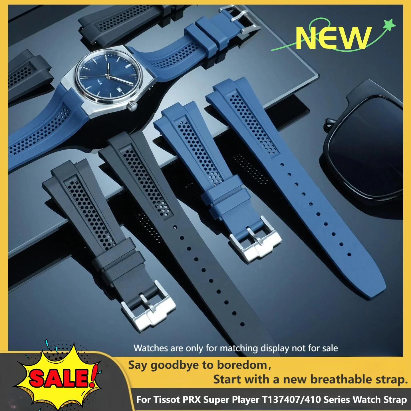 Фото Ремешок для часов TISSOT 1853 Super Player PRX T137.410A T137.407A, резиновый, 40 мм, для активного отдыха, силиконовый. №1
