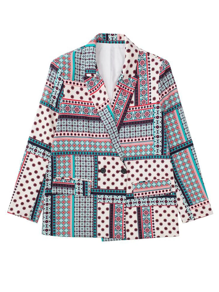 

TFMLN 2Pcs Women Blazer Jacket Sets 2022 Fashion New Autumn Print Coats Zipper Pant Long Sleeve Street Outfits