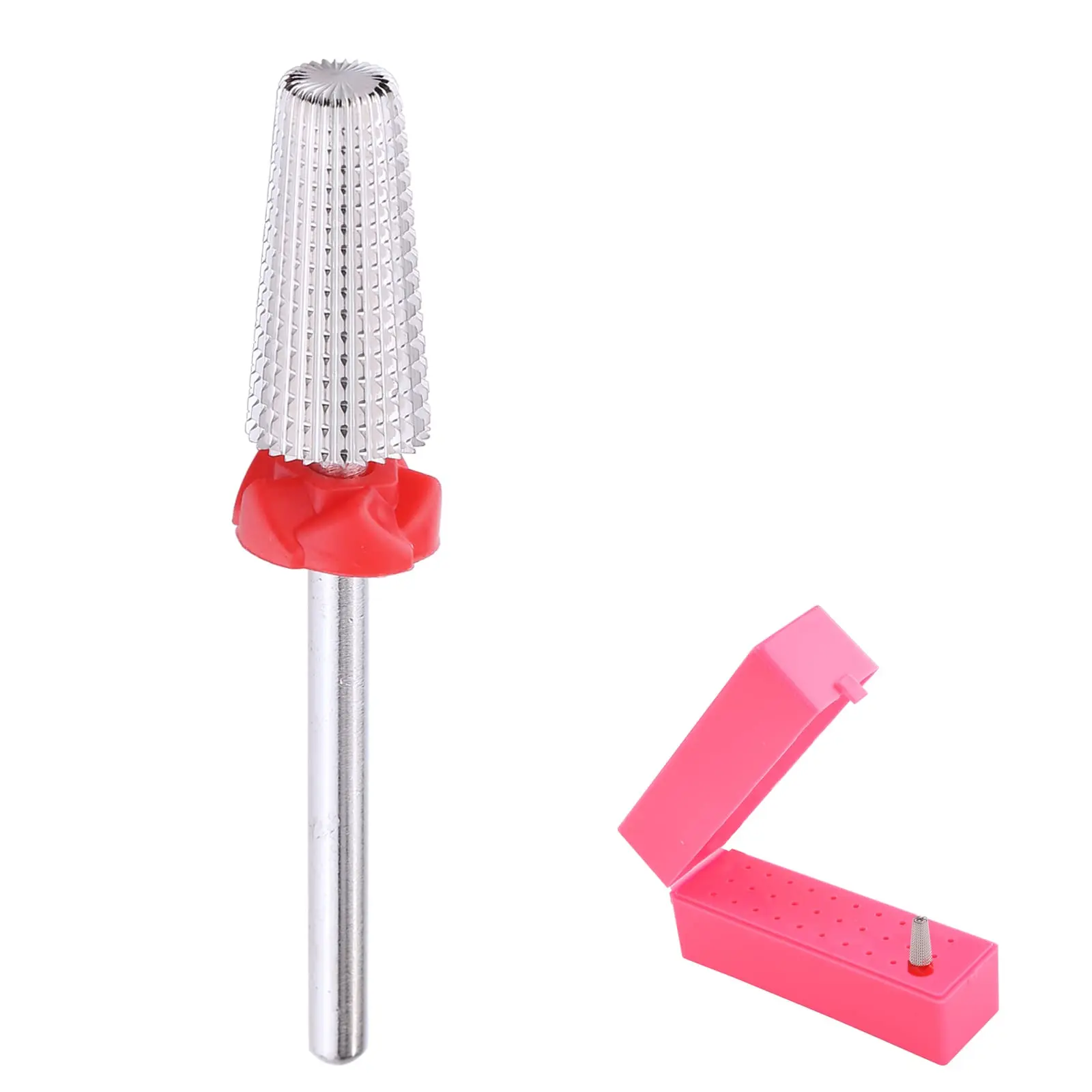 5 In 1 Nail Drill Bits Tungsten Milling Cutter with Pink 30 Holes Nail Bits Holder Storage Safety Cut Manicure Nail Tools