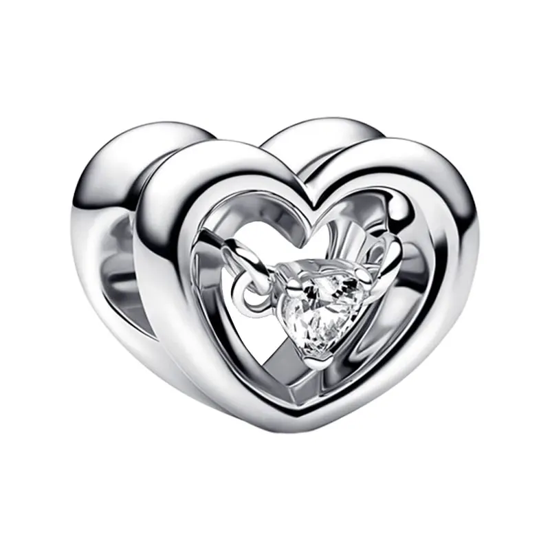 

Hearts Prong Setting Clear Zircon Charms For Women 925 Sterling Silver Jewelry Making DIY Origianl Bracelet Valentine's Day Gift
