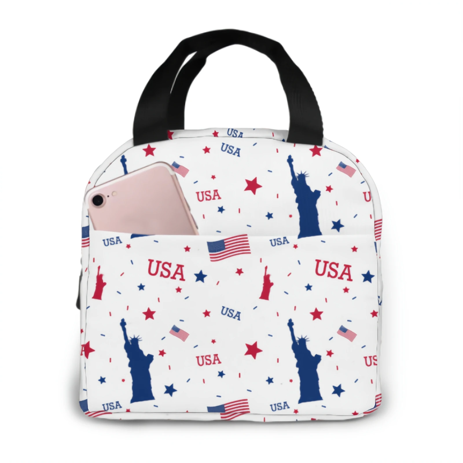 

Statue Of Liberty, American Flag Lunch Bag Adult Tote Bag Reusable Lunch Box Container For Women Men School Office Work