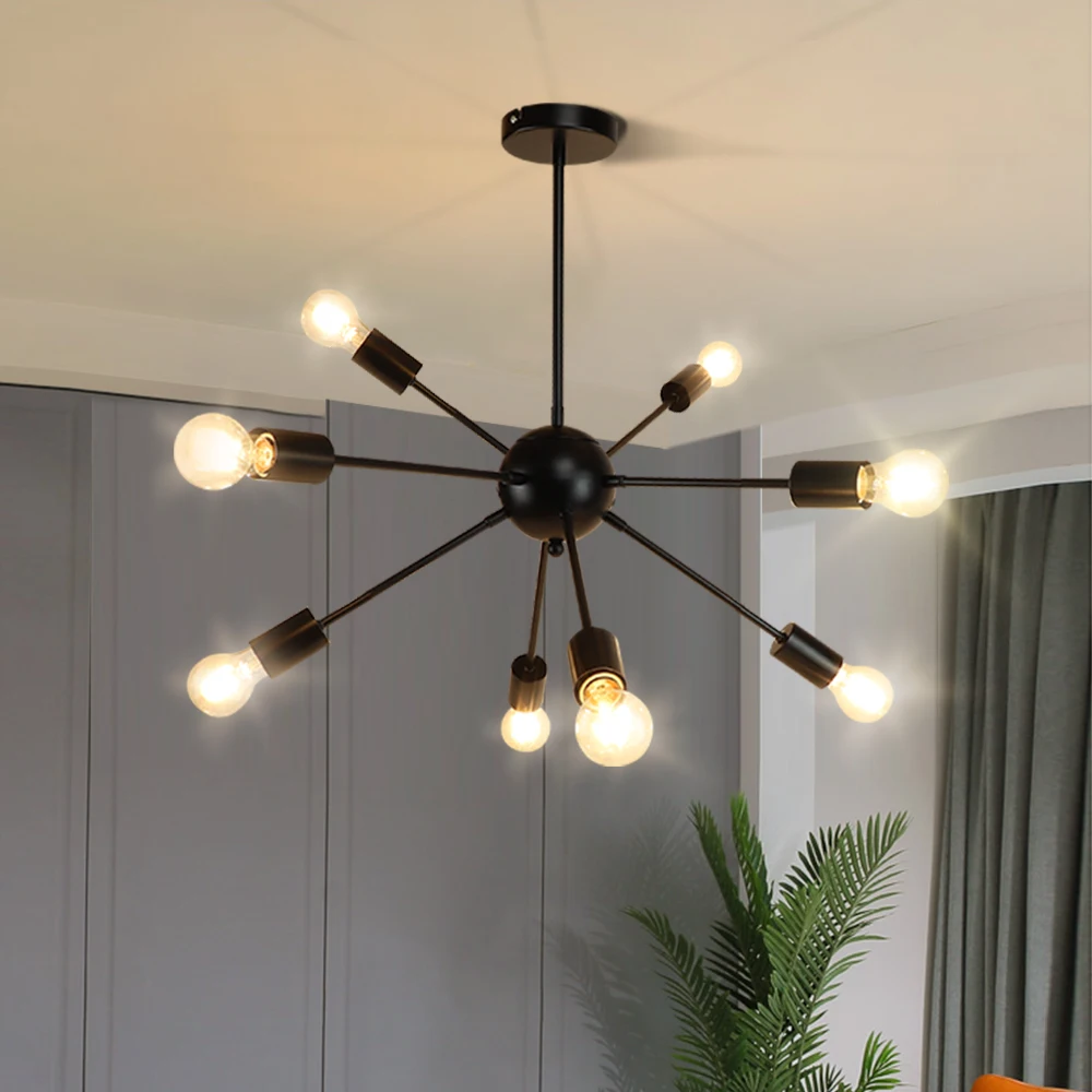 

Depuley Black Mid Century Chandelier Vintage Semi Flush Mount Ceiling Light Industrial Pendant Lighting Fixtures for Dining Room