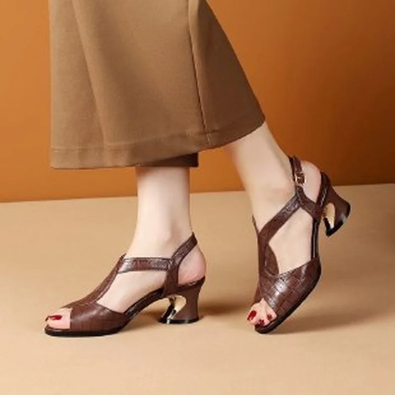 

Fish Mouth Sandals Women 2022 Summer New All-match Medium-heeled Thick-heeled Women's Shoes with Soft Bottom and Back Straps