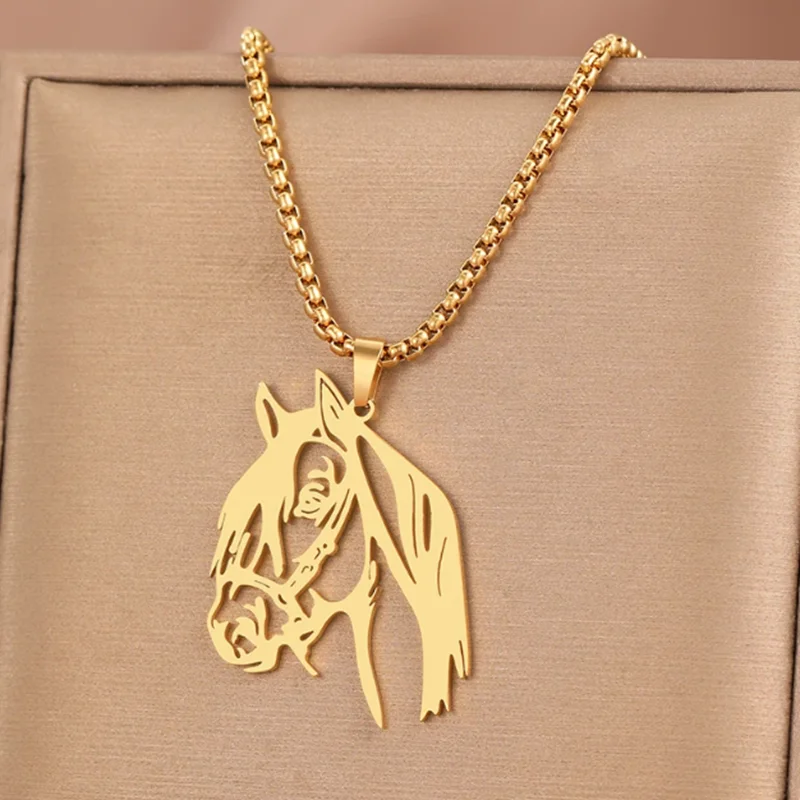 Ожерелье из нержавеющей стали в готическом стиле с головой лошади для женщин и