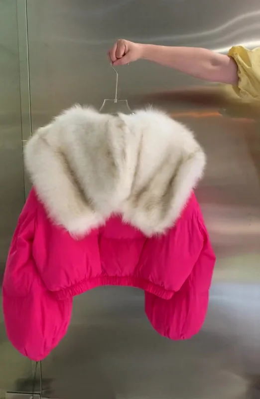 Winter Jacket Cotton Padded Warm Thicken Ladies Coat Short Coats Parka Artificial Fur Collar Stitching Womens Jackets