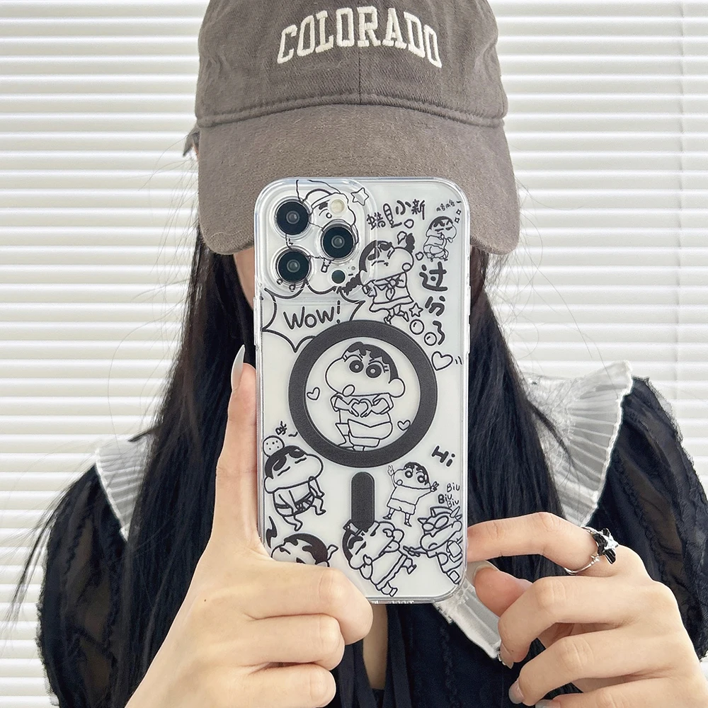 Магнитный чехол для телефона Line S-Shinchans Magsafe Samsung Galaxy S24 S23 S22 S21 S20 FE Plus Ultra 5G мягкий