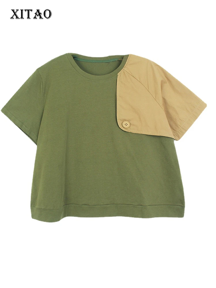

XITAO Patchwork T-Shirt O-neck Short Sleeve Loose Personality Simplicity Patchwork Temperament Show Thin Summer New WLD11032