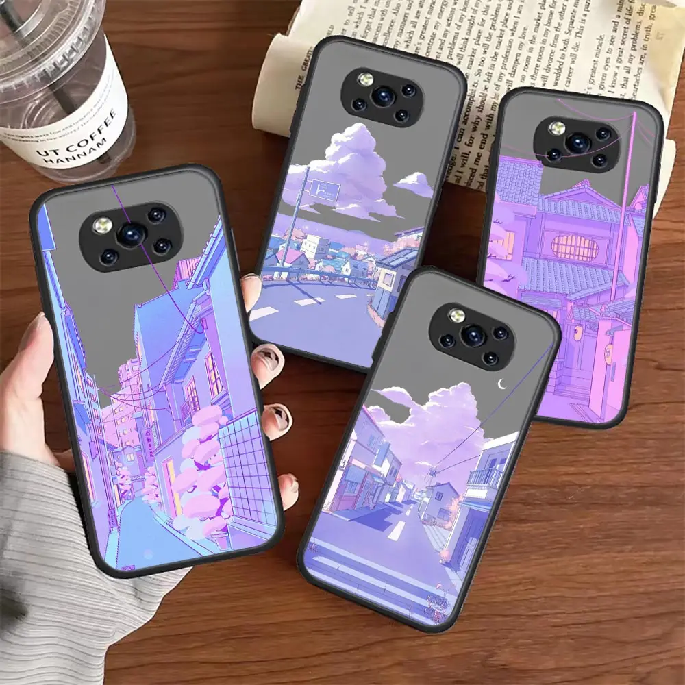 

Japan Anime Hand Painted House scenery Matte Case For Xiaomi Poco F4 Case For Xiaomi Mi Poco F4 X4 M4 X3 M3 F3 GT Note10 Max 2