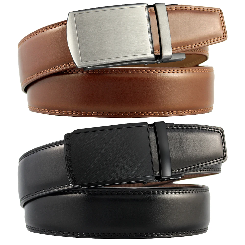 DUPAI FASHIONIS Mens Leather Belt Multiple Colors Automatic Available Belts Leisure Fashion Ratchet Belts for Men Pant Waistband