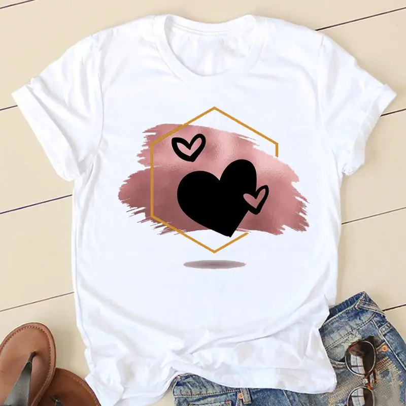

Women T-shirts Love Heart Watercolor 90s Ladies Fashion Style Short Sleeve Cartoon Clothes O-neck 2022 Female Tee Graphic Tshirt