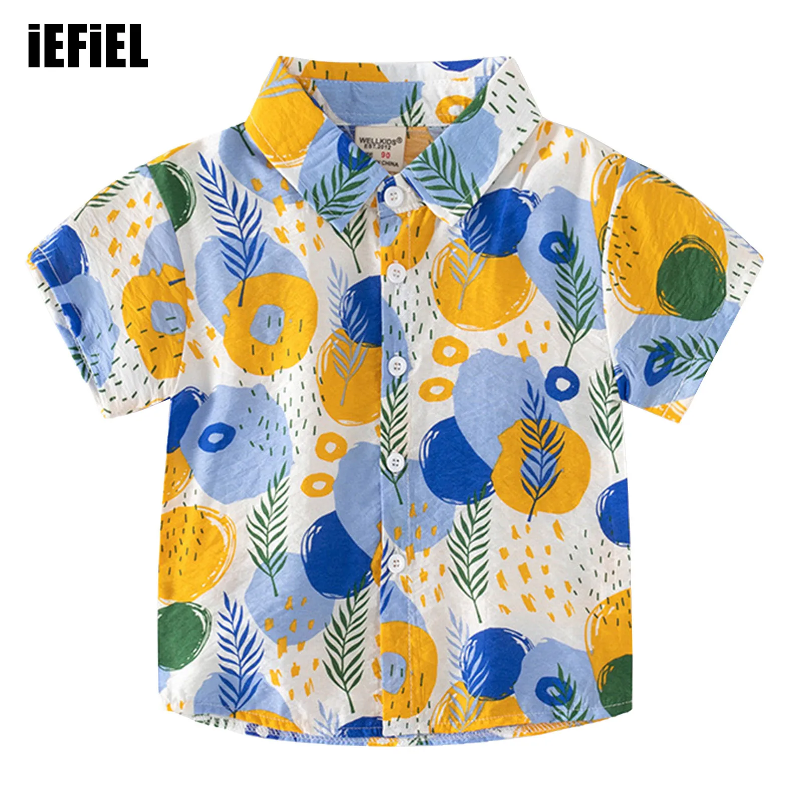 

Toddler Boys Stylish Hawaiian Print Shirt Short Sleeve Button-Up Turn-Down Collar Casual Shirt for Beach Vacation