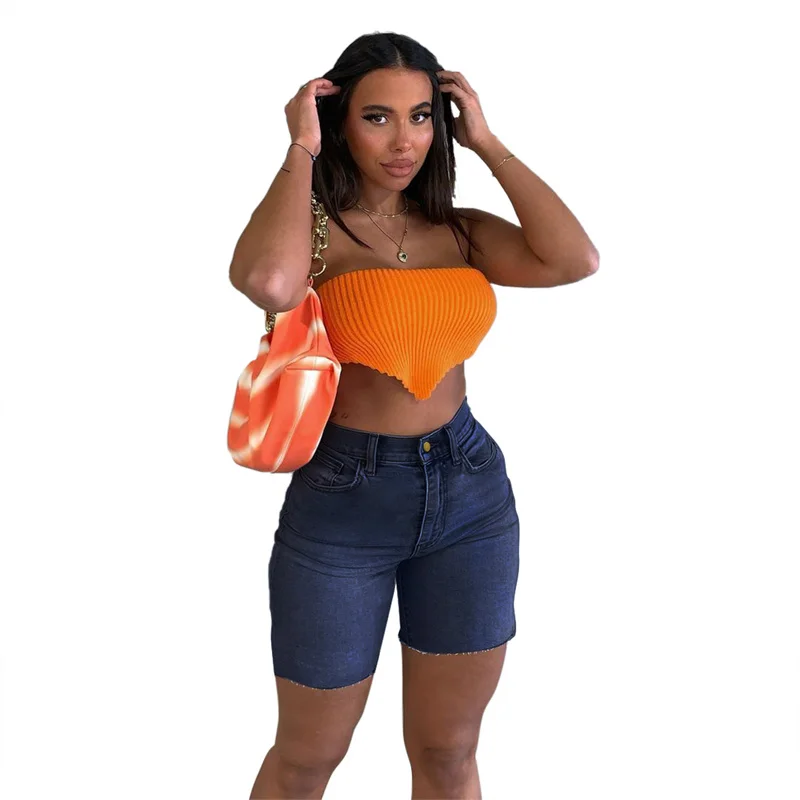 

Женские джинсовые шорты выше колена, с завышенной талией, на молнии