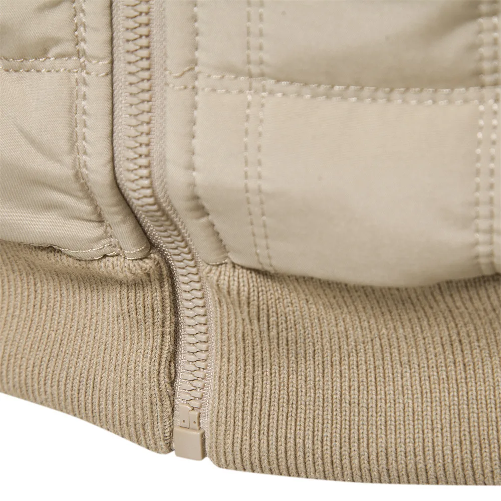 LUCLESAM Men's Stand Collar Jackets Stitching Knitted Sleeve Zipper Cotton Coats Winter New Business Casual Men Warm Clothing