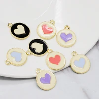 20pcslot new round enamel love heart charms zinc alloy jewelry diy accessories rubber band necklace pendants