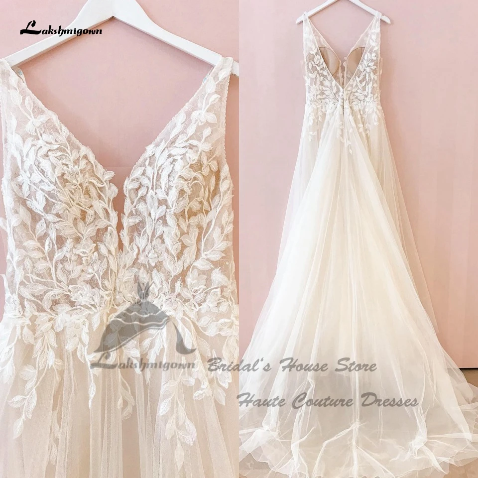 

Lakshmigown Sexy Bridal Dress 2022 V Neck Lace Boho Women A Line Wedding Gowns Backless Robe Mariage Femme