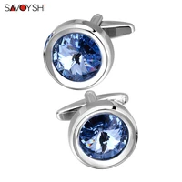 savoyshi top quality crystal cufflinks for mens french shirt round satellite stone cuff buttons wedding gift free engraving name