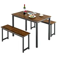 3 PCS Modern Dining Table Bench Set w/ Wooden Tabletop & Metal Frame  KC53963