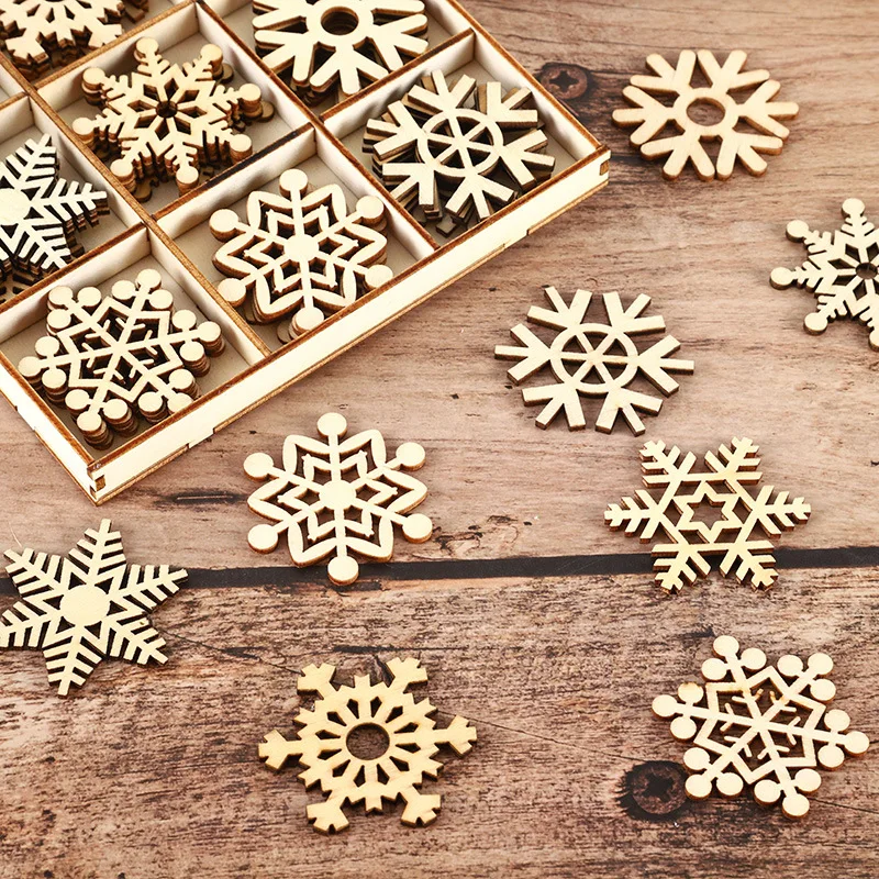 

10Pcs Christmas Wooden Snowflake Pendants Vintage Wood Chips Xmas Tree Decoration For Home Navidad Ornaments New Year Party Gift