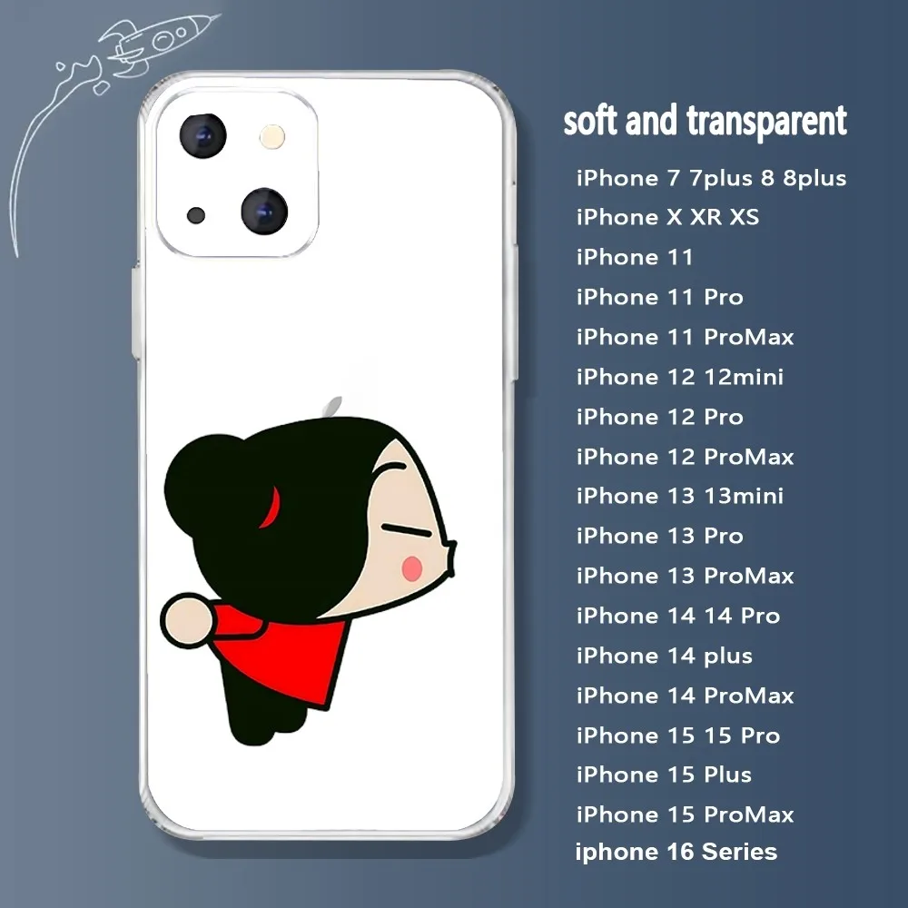 Чехол для телефона с рисунком Pucca Garu Iphone 16 15 11 13 14 Pro Max 7 8 Plus X Xr Xs 12 mini прозрачный